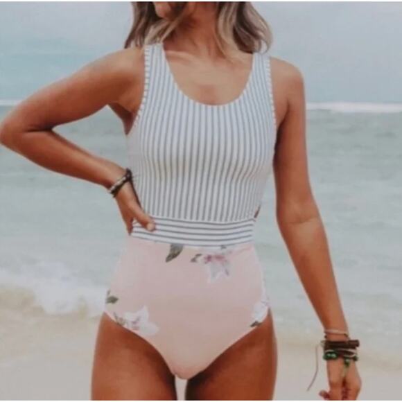 ALBION FIT Island Fever One Piece Swimsuit Floral Striped Women's Size XL FLAWED - Picture 11 of 12